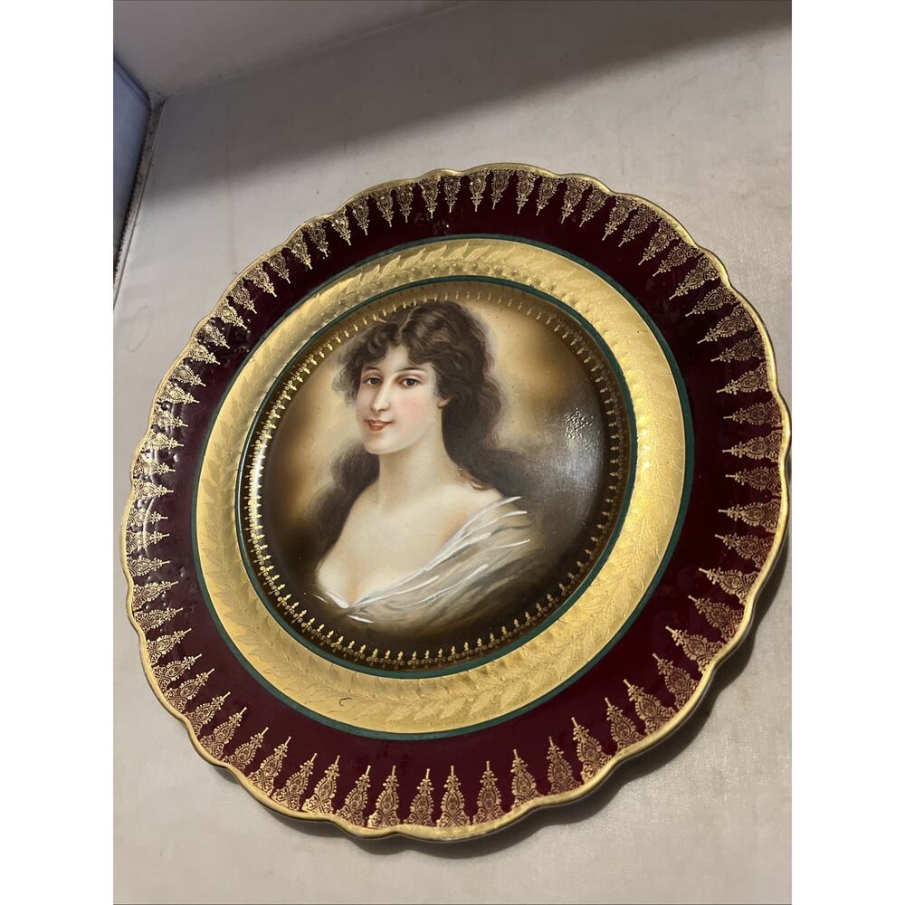 Johnson Brothers England Brunette Lady Woman Portrait Gold Antique Cabinet Plate